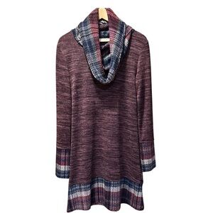 EUC Simisue Chic Maroon and Navy Cowl Neck Sweater Dress